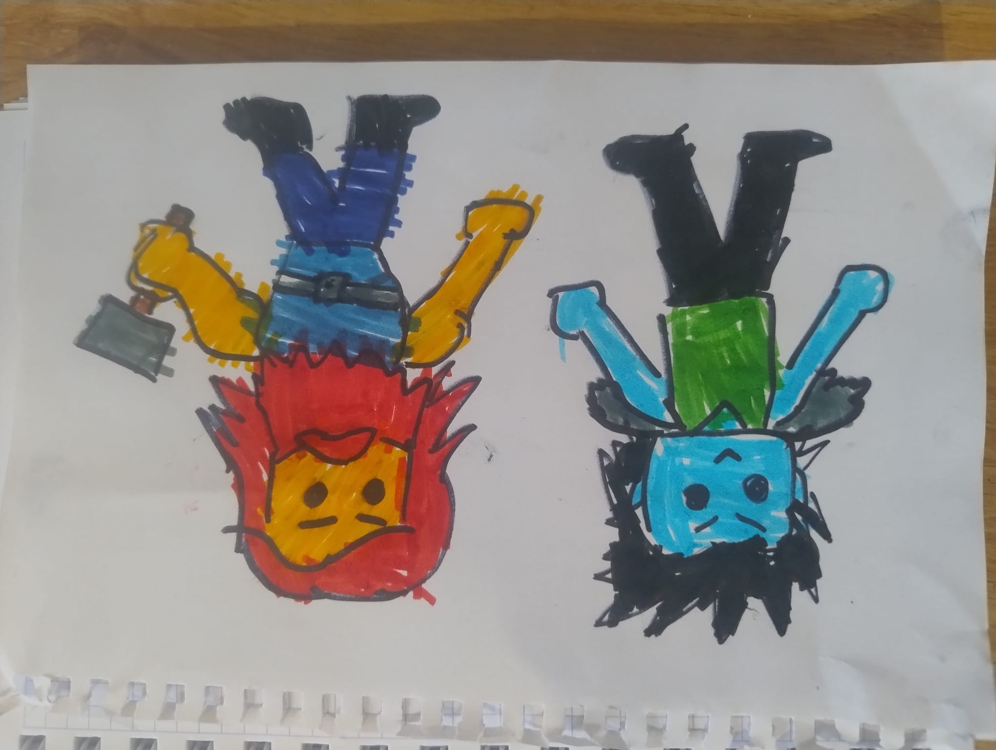 Original hand-coloured drawing of Loki and Thor
