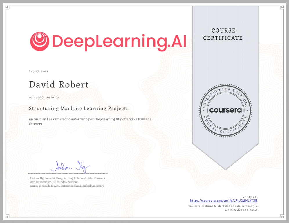 Structuring ML Projects certificate